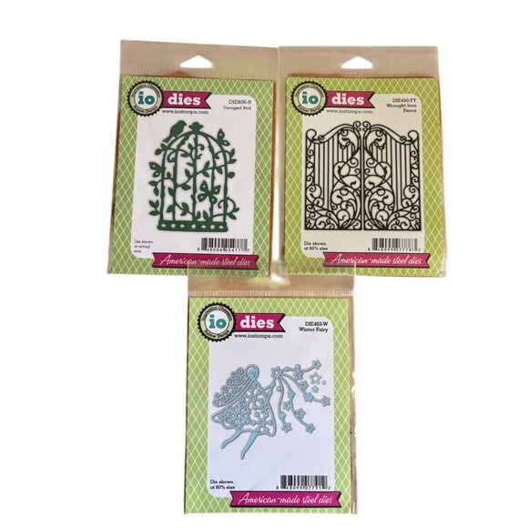 IO Stamps Metal Die Set Of 3 Uncaged Bird Wrought Iron Fence & Winter Fairy - Picture 2 of 10